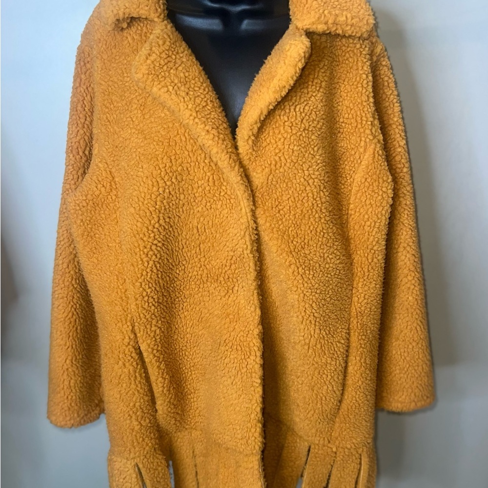 Yellow Teddy Coat with Oversized Fit and Lapel Collar